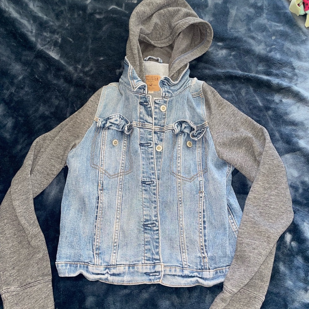 Hollister Denim and Gray Hoodie Jacket
